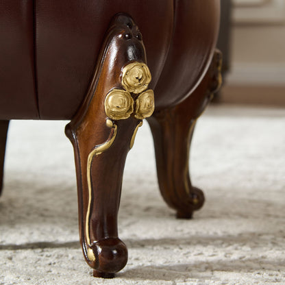 Solid Wood Leather Upholstered Ottoman Stool SKU 52005