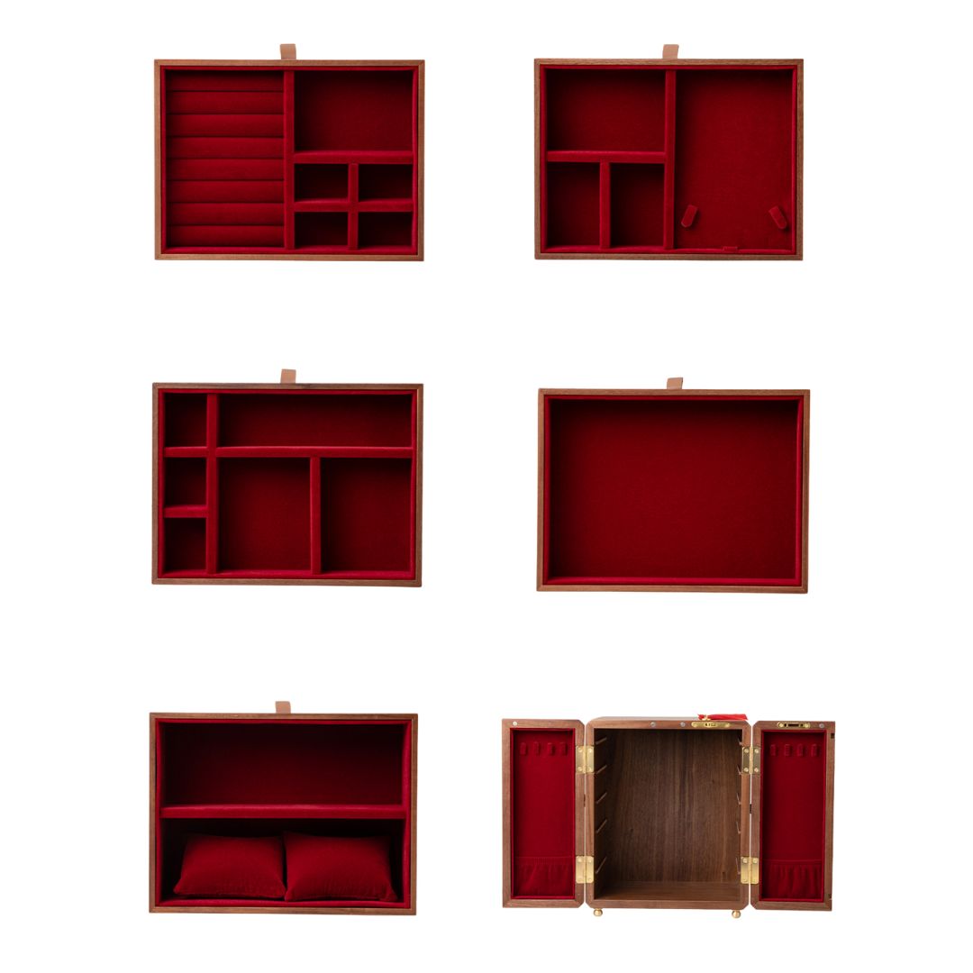 Wooden Jewelry Box with Drawers and Lock for Wedding SKU 21162