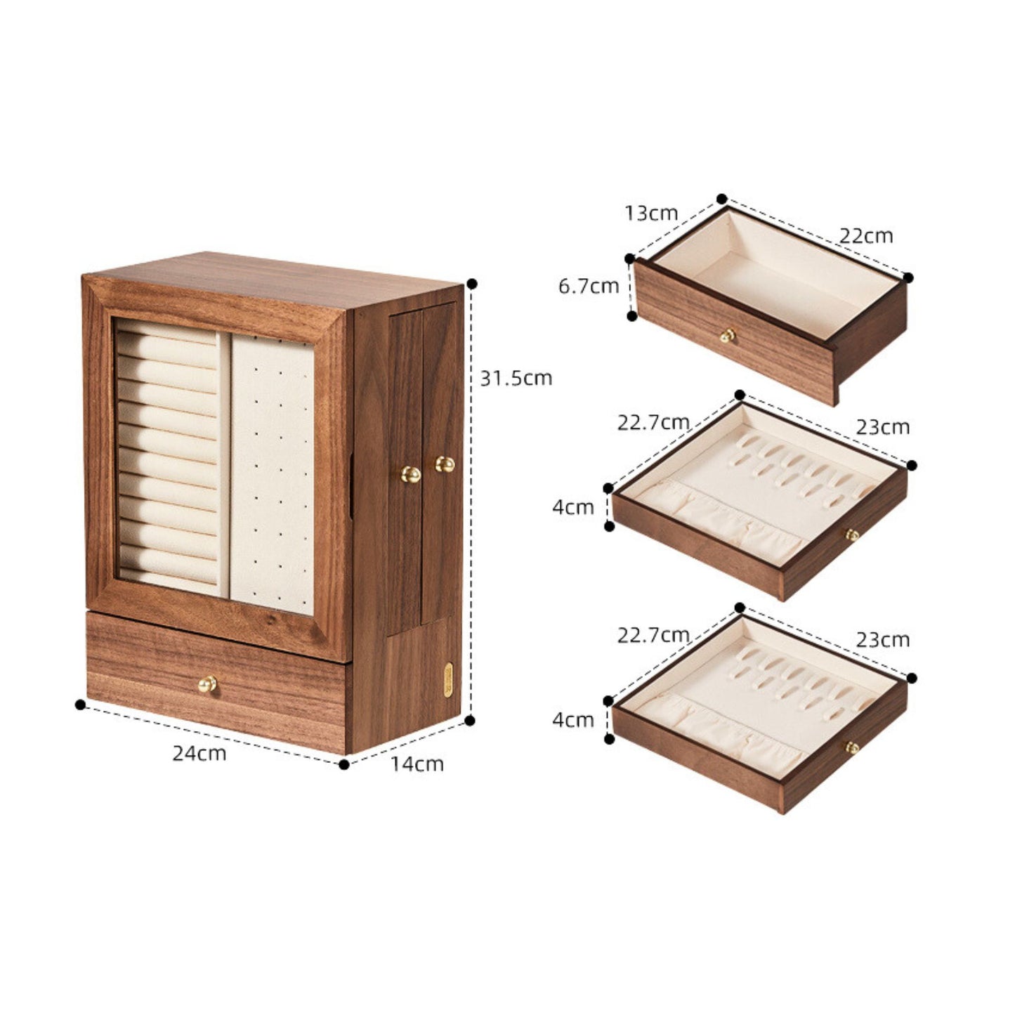 Walnut Wood Jewelry Box with Vertical Storage SKU 21127