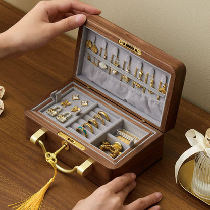 Solid Walnut Jewelry Box with Lock and Carrying Handle SKU 21186