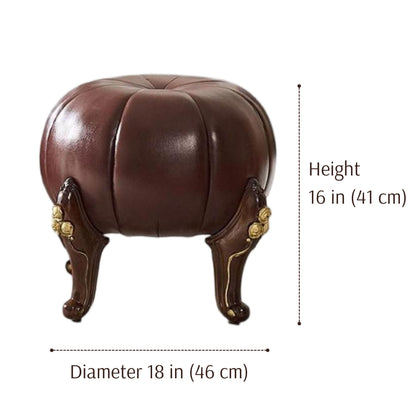 Solid Wood Leather Upholstered Ottoman Stool SKU 52005