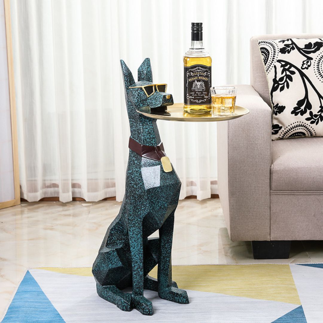 29 Inch Resin Dog Butler Statue with Tray SKU 10023