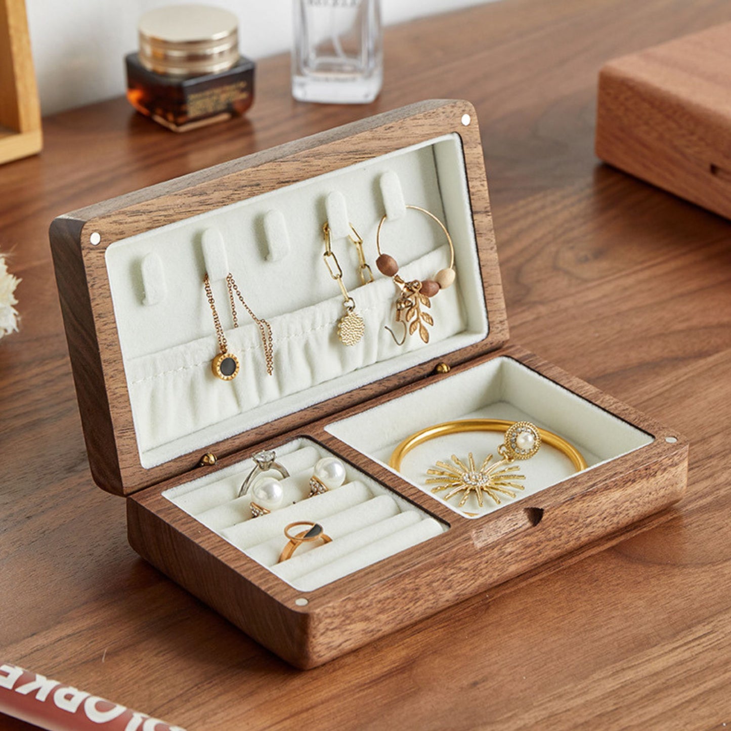 Small Wooden Jewelry Box Organizer for Home and Travel SKU 21062
