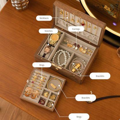 Solid Walnut Jewelry Box with Hand-Embroidered Silk Design SKU 21196