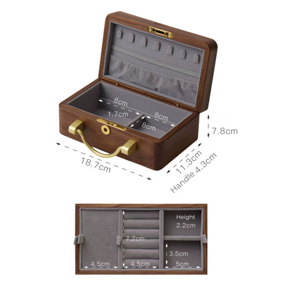 Solid Walnut Jewelry Box with Lock and Carrying Handle SKU 21186