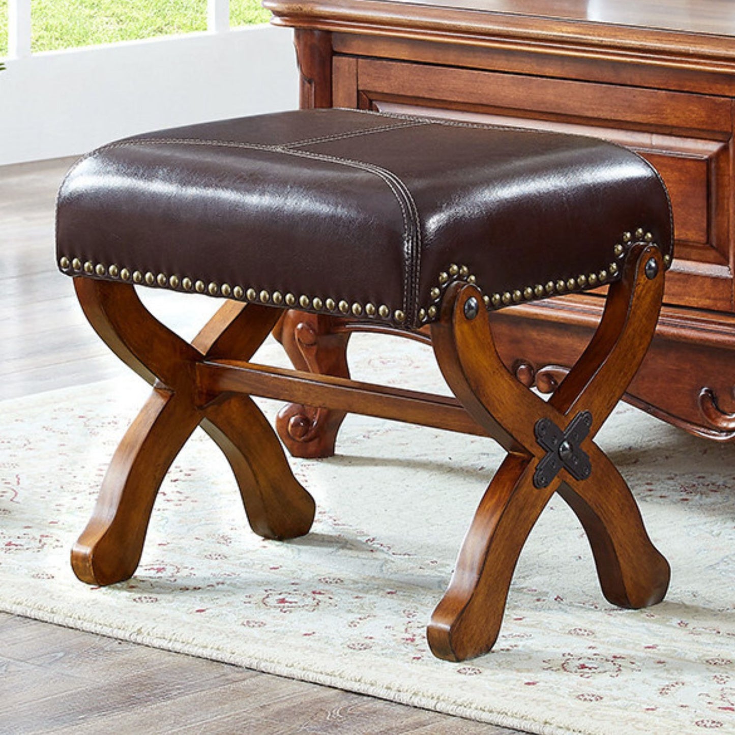 Solid Wood Upholstered Accent Stool Ottoman SKU 52006
