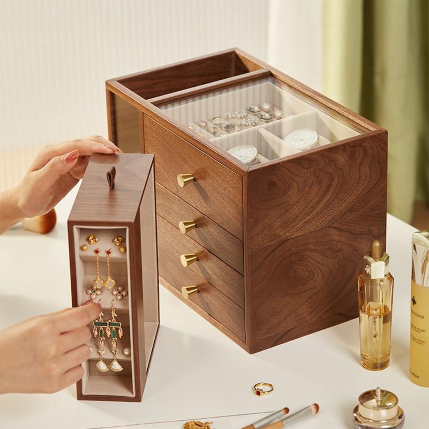 Large Wooden Jewelry Box with Drawers SKU 21115