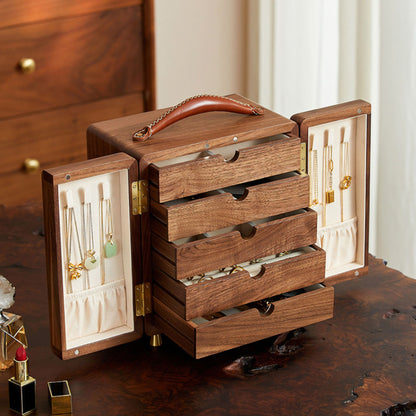 Solid Walnut Wood Jewelry Box with Drawers SKU 21128