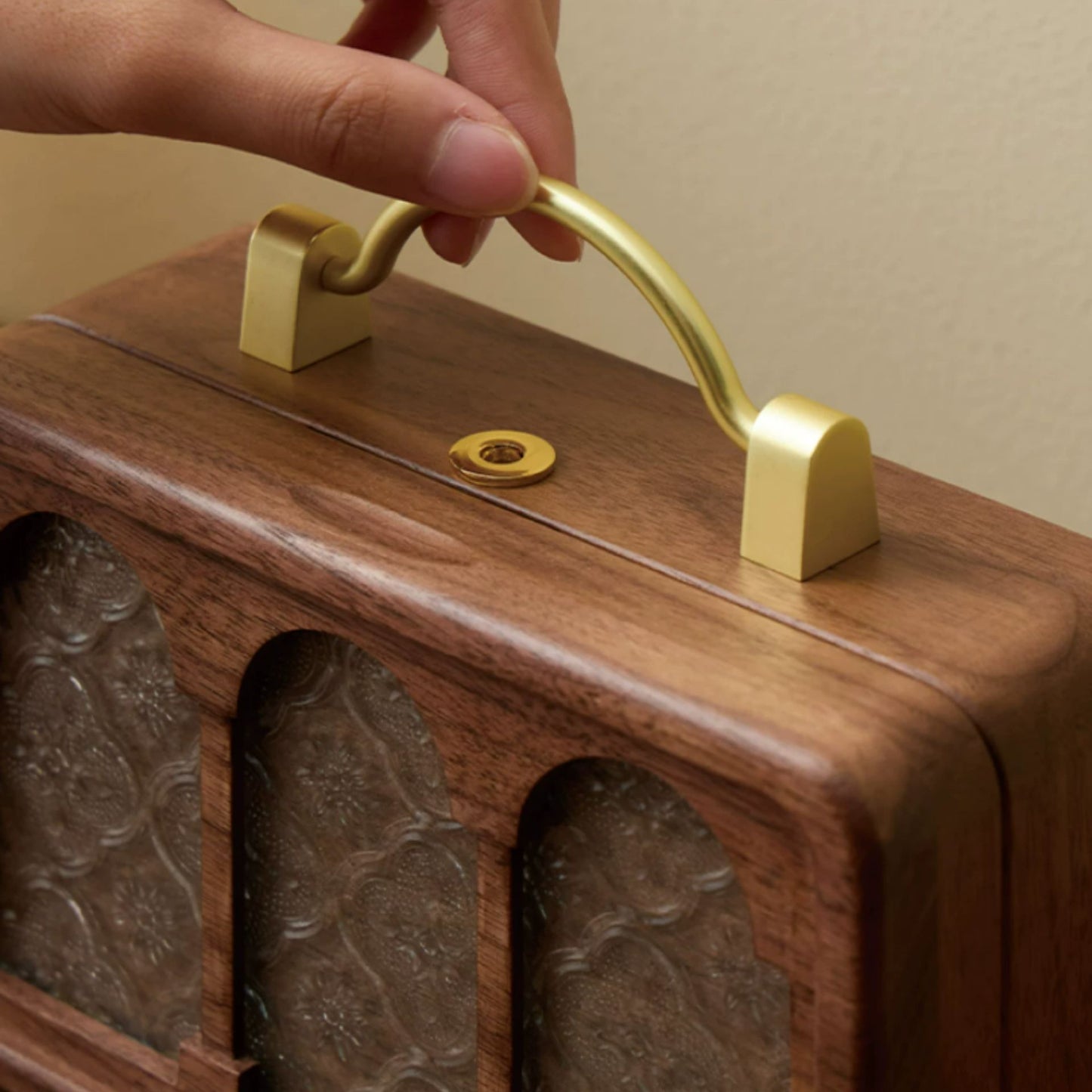 Solid Walnut Jewelry Box with Lock and Carrying Handle SKU 21186