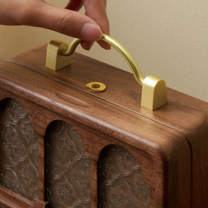 Solid Walnut Jewelry Box with Lock and Carrying Handle SKU 21186