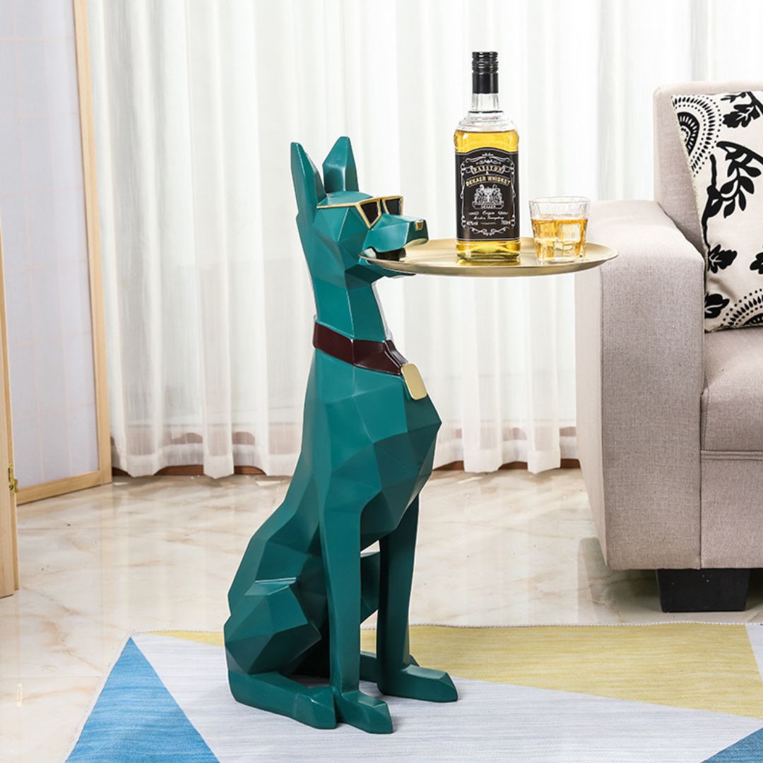 29 Inch Resin Dog Butler Statue with Tray SKU 10023