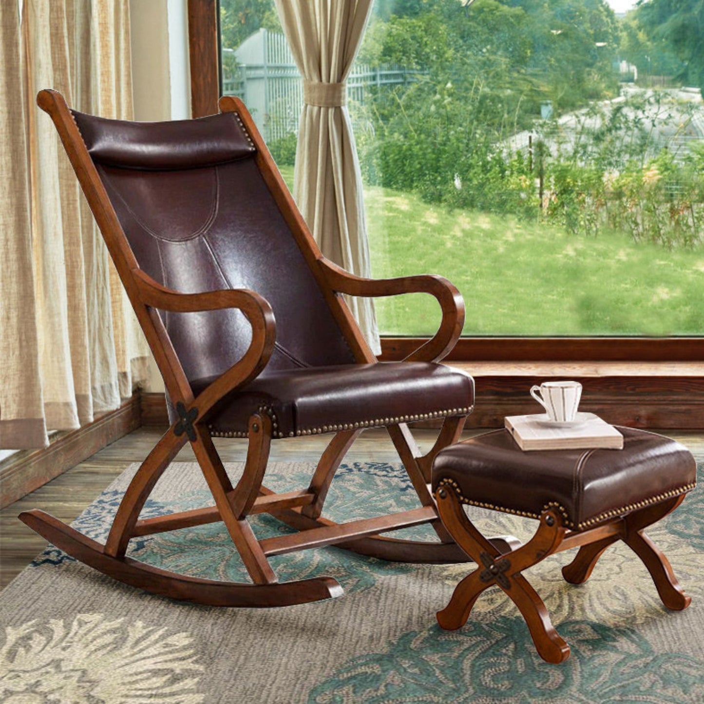 Solid Wood Upholstered Accent Stool Ottoman SKU 52006