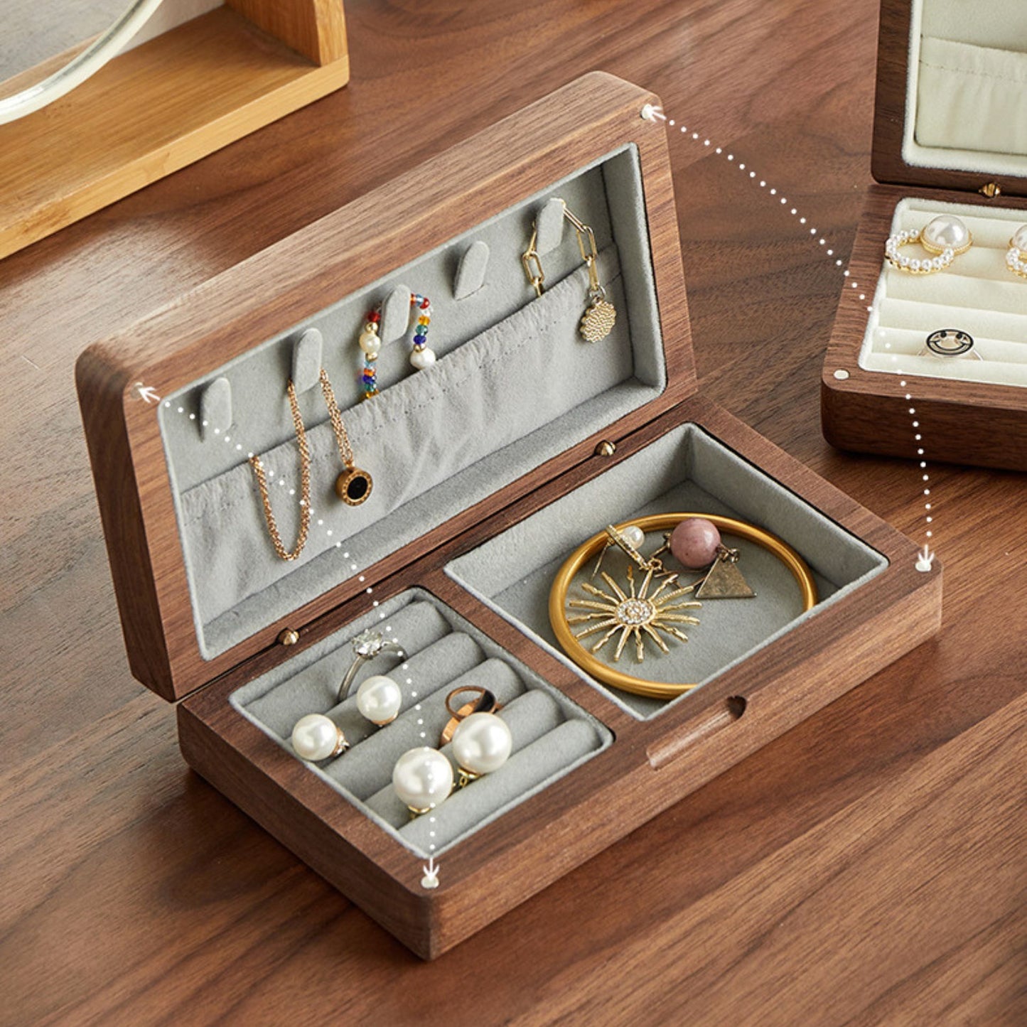 Small Wooden Jewelry Box Organizer for Home and Travel SKU 21062