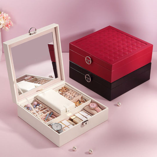 Leather Jewelry Box Organizer with Mirror for Women SKU 21068