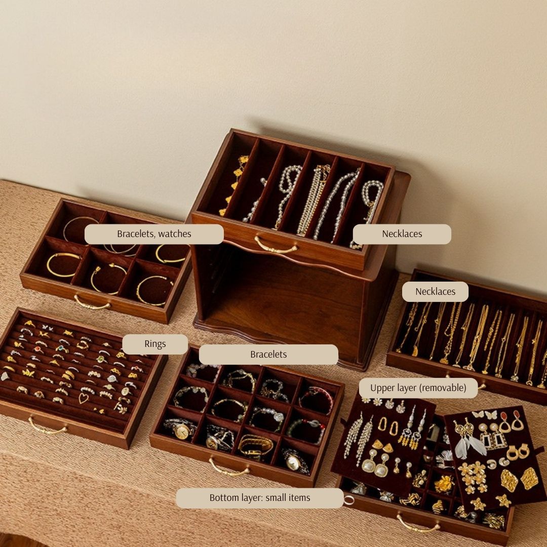 Large Wooden Jewelry Box Organizer with Drawers SKU 21157