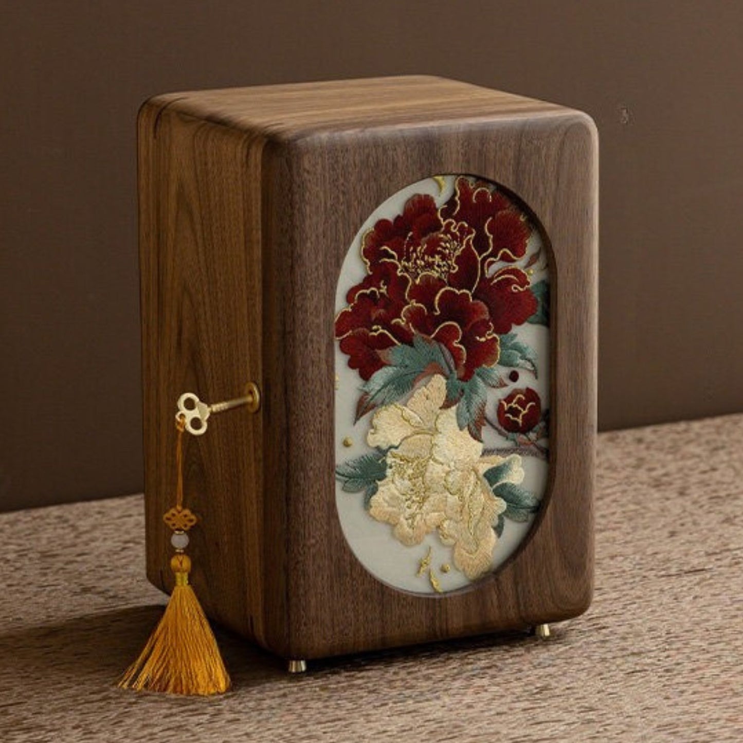Solid Walnut Jewelry Box with Embroidery SKU 21192