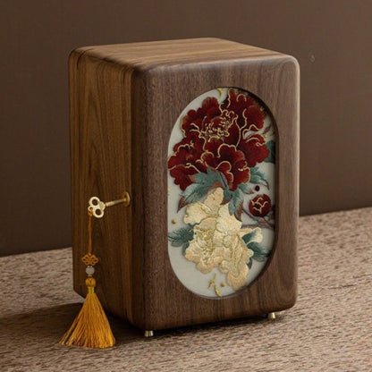 Solid Walnut Jewelry Box with Embroidery SKU 21192