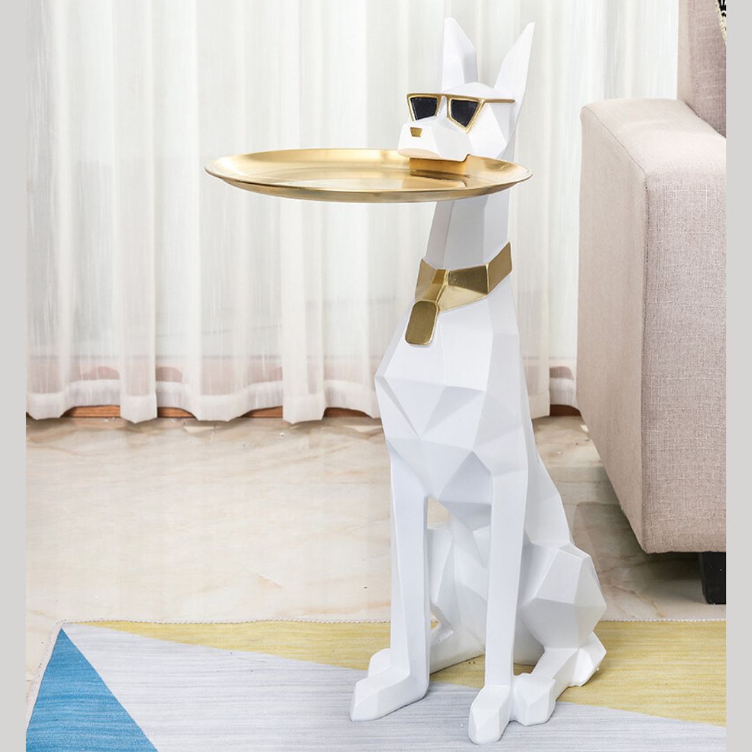 29 Inch Resin Dog Butler Statue with Tray SKU 10023