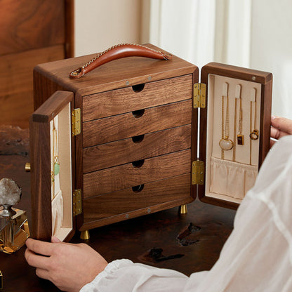 Solid Walnut Wood Jewelry Box with Drawers SKU 21128