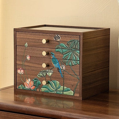 Wooden Jewelry Box with Drawers and Hand Painted Decoration SKU 21163