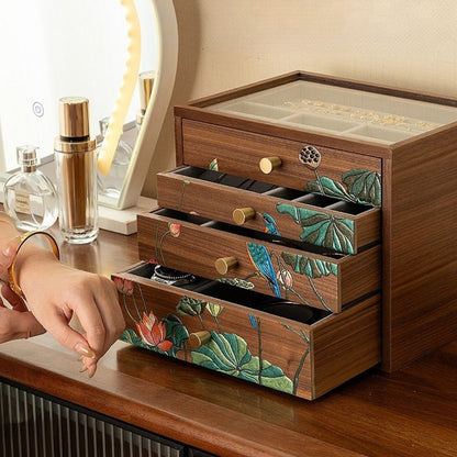 Wooden Jewelry Box with Drawers and Hand Painted Decoration SKU 21163