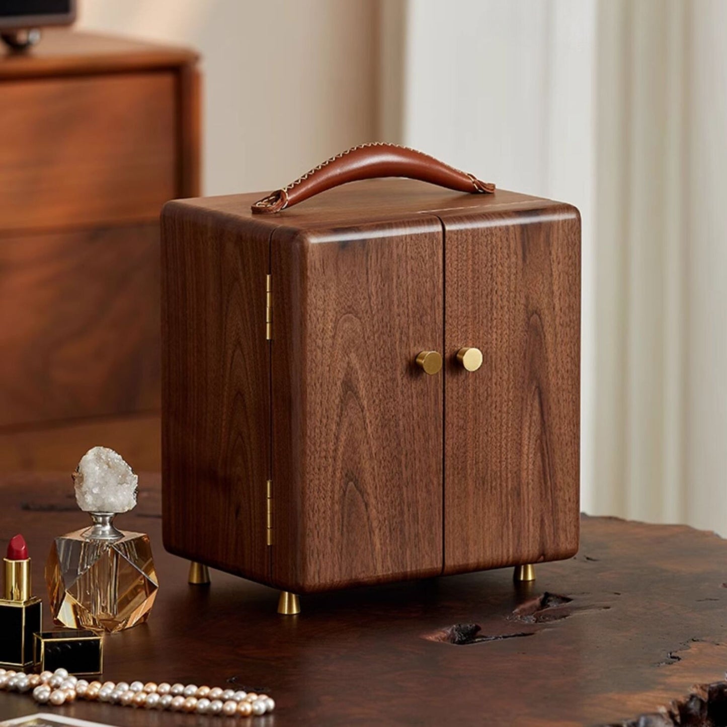 Solid Walnut Wood Jewelry Box with Drawers SKU 21128