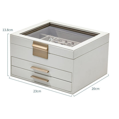 Leather Jewelry Box Organizer with Glass Lid and Drawers SKU 21103