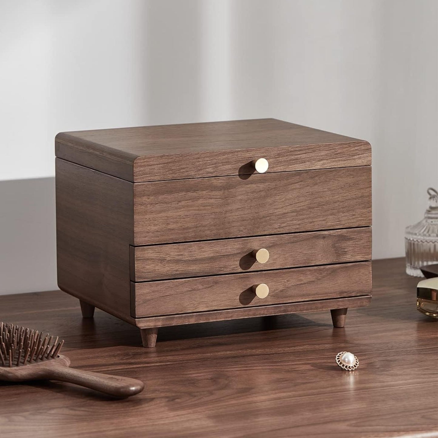 Large Walnut Veneer Jewelry Box with Drawers SKU 21107