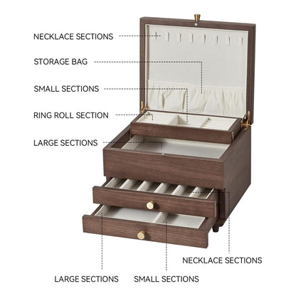 Large Walnut Veneer Jewelry Box with Drawers SKU 21107