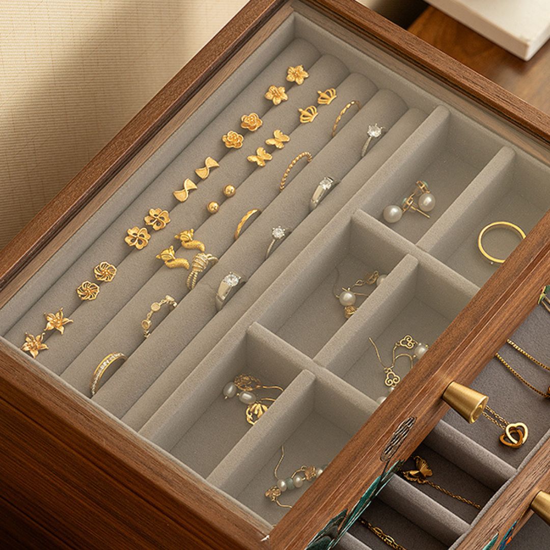 Wooden Jewelry Box with Drawers and Hand Painted Decoration SKU 21163