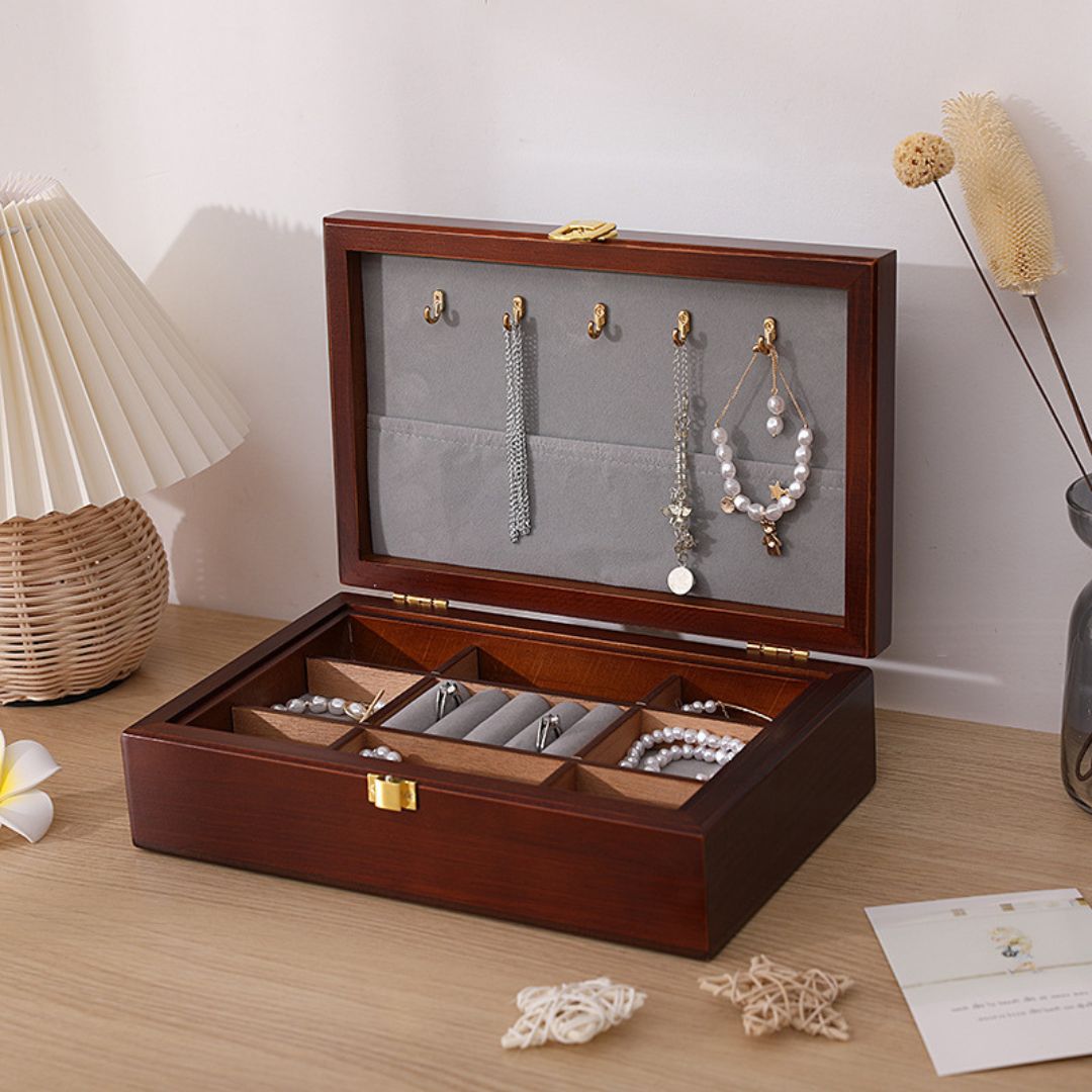 Solid Wood Double Layer Jewelry Box Organizer SKU 21075
