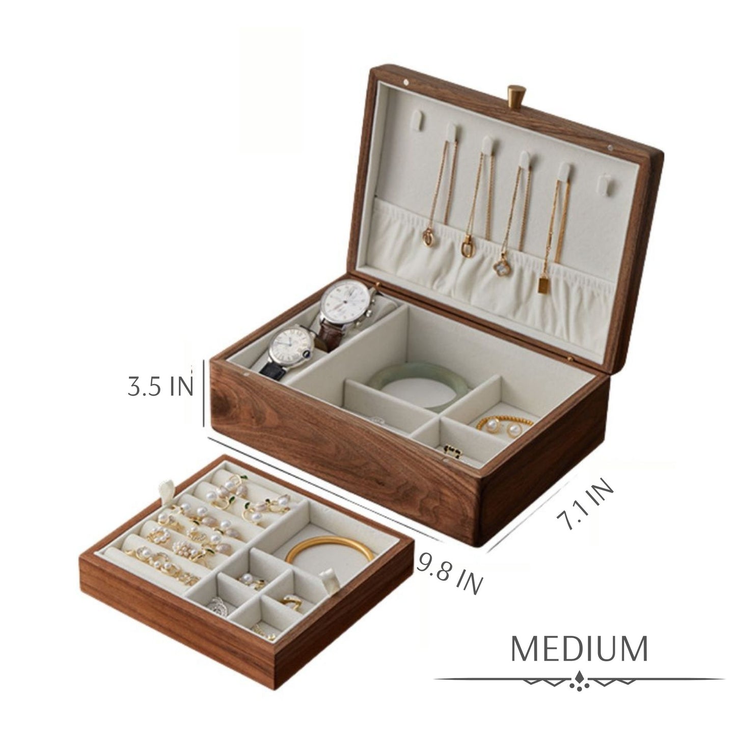 Solid Walnut Wood Jewelry Box with Removable Tray SKU 21063