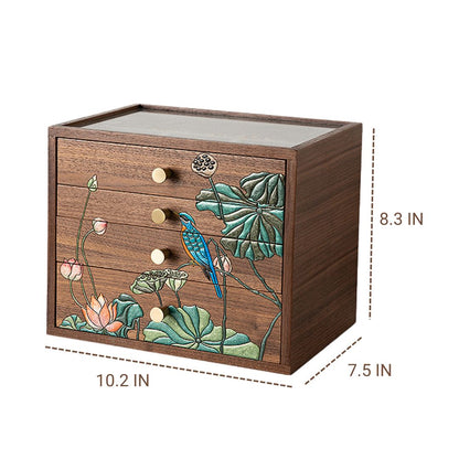 Wooden Jewelry Box with Drawers and Hand Painted Decoration SKU 21163