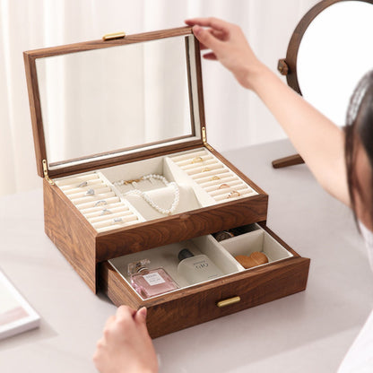 Solid Walnut Wood Jewelry Box Organizer with Necklace Holder SKU 21076