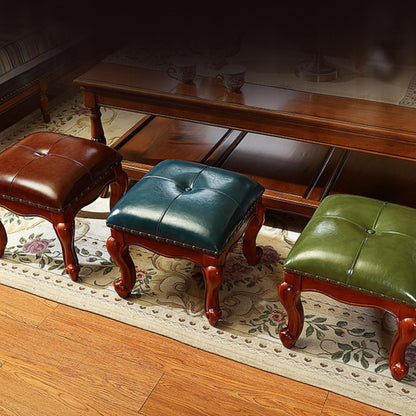 Square Wooden Upholstered Accent Stool Ottoman SKU 52007