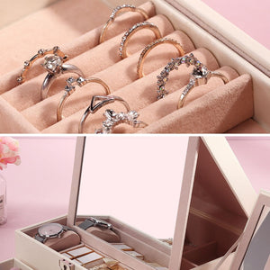 Leather Jewelry Box Organizer with Mirror for Women SKU 21068