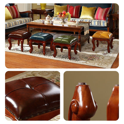 Square Wooden Upholstered Accent Stool Ottoman SKU 52007