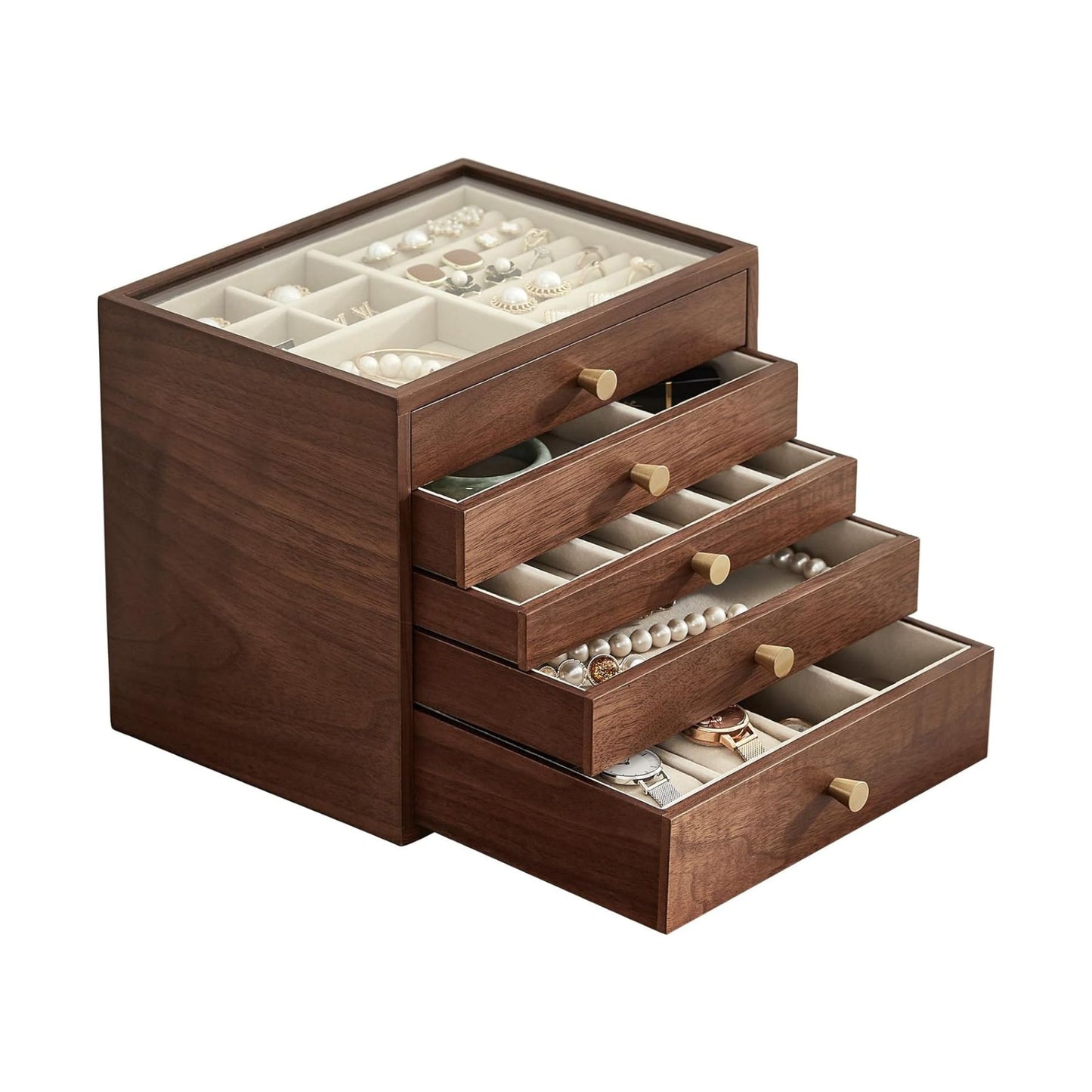 Walnut Veneer Wooden Jewelry Box with Drawers SKU 21129