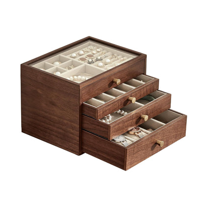 Walnut Veneer Wooden Jewelry Box with Drawers SKU 21129