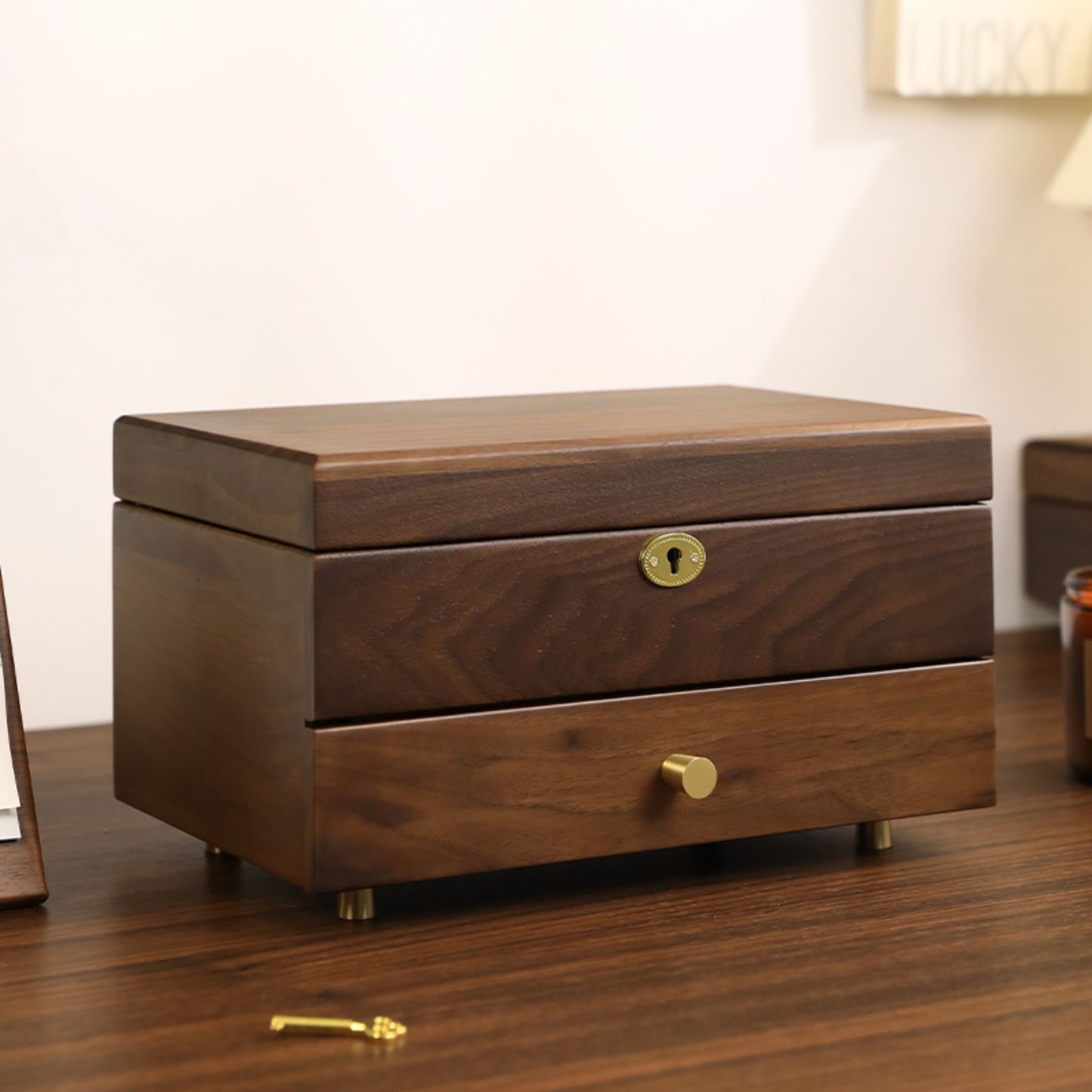 Solid Walnut Wood Jewelry Box with Lock SKU 21117