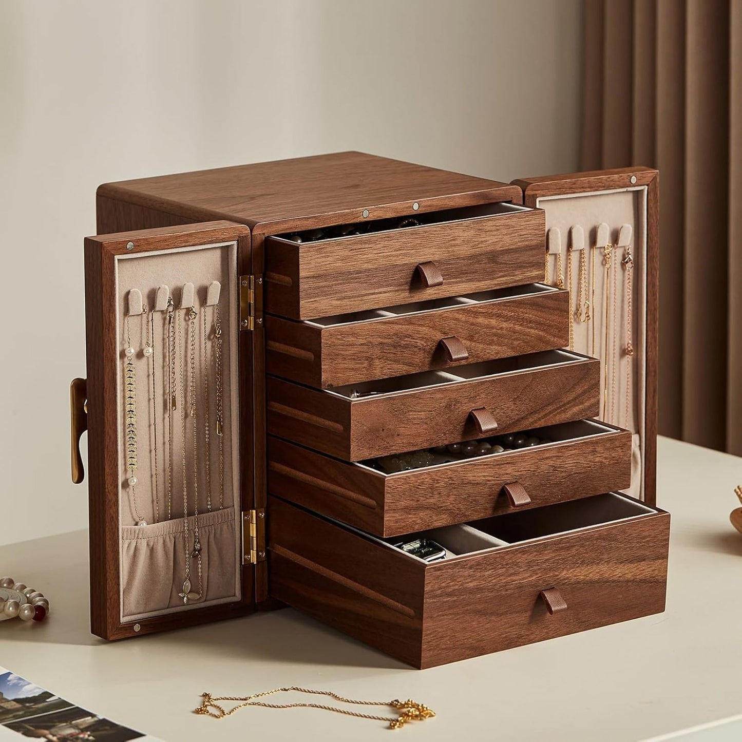 Cabinet Style Wooden Jewelry Box with Drawers SKU 21108