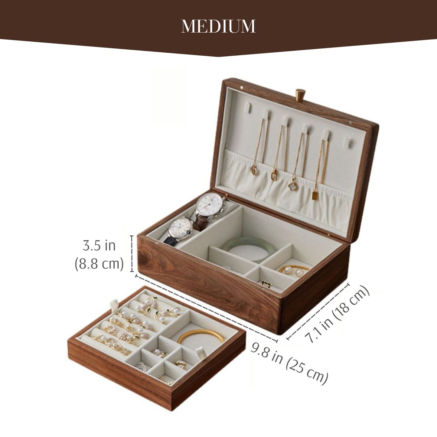 Solid Walnut Wood Jewelry Box with Removable Tray SKU 21063