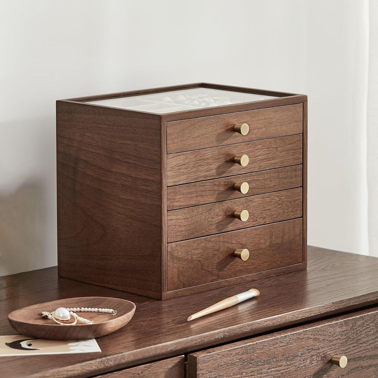 Walnut Veneer Wooden Jewelry Box with Drawers SKU 21129