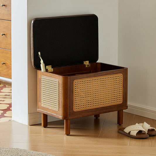 Wooden Upholstered Storage Ottoman Footstool with PE Wicker Sides SKU 52017