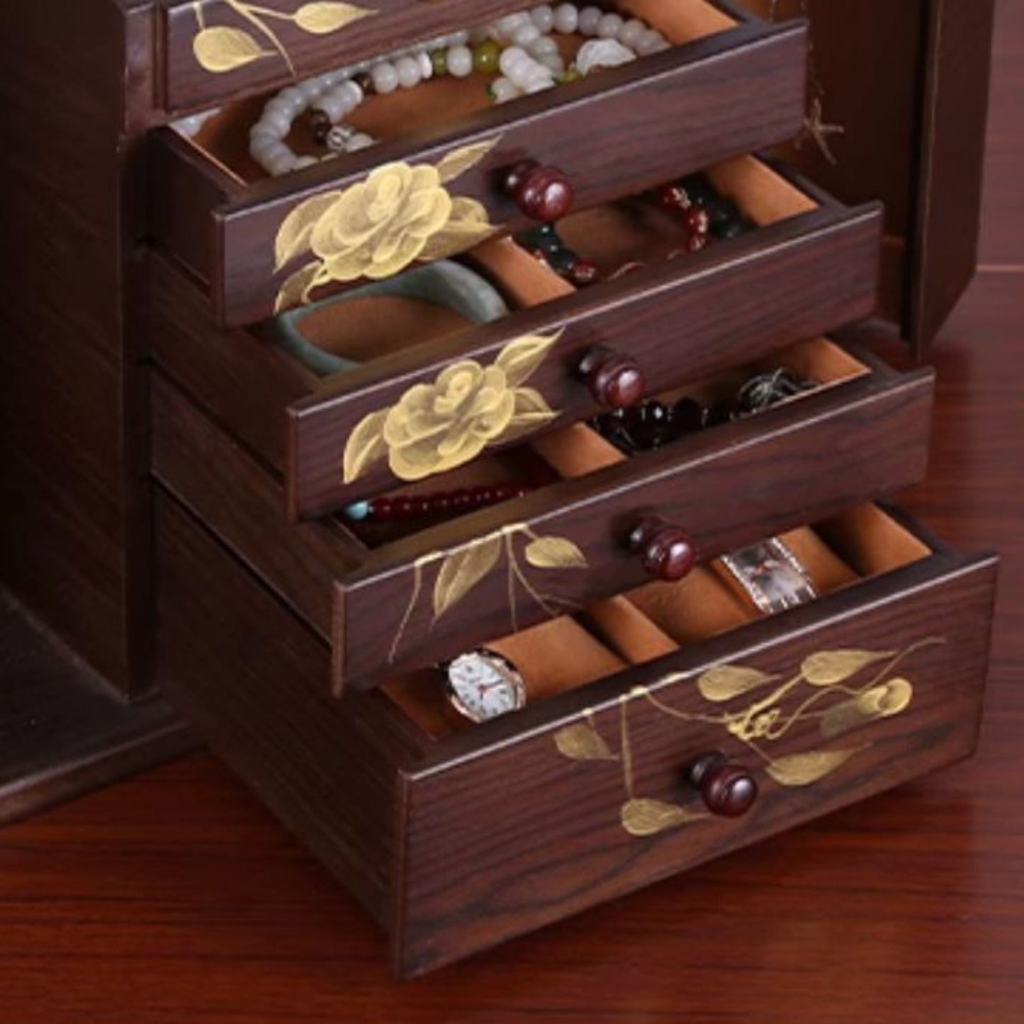 Large Wooden Jewelry Box with Hand Painted Decoration SKU 21145