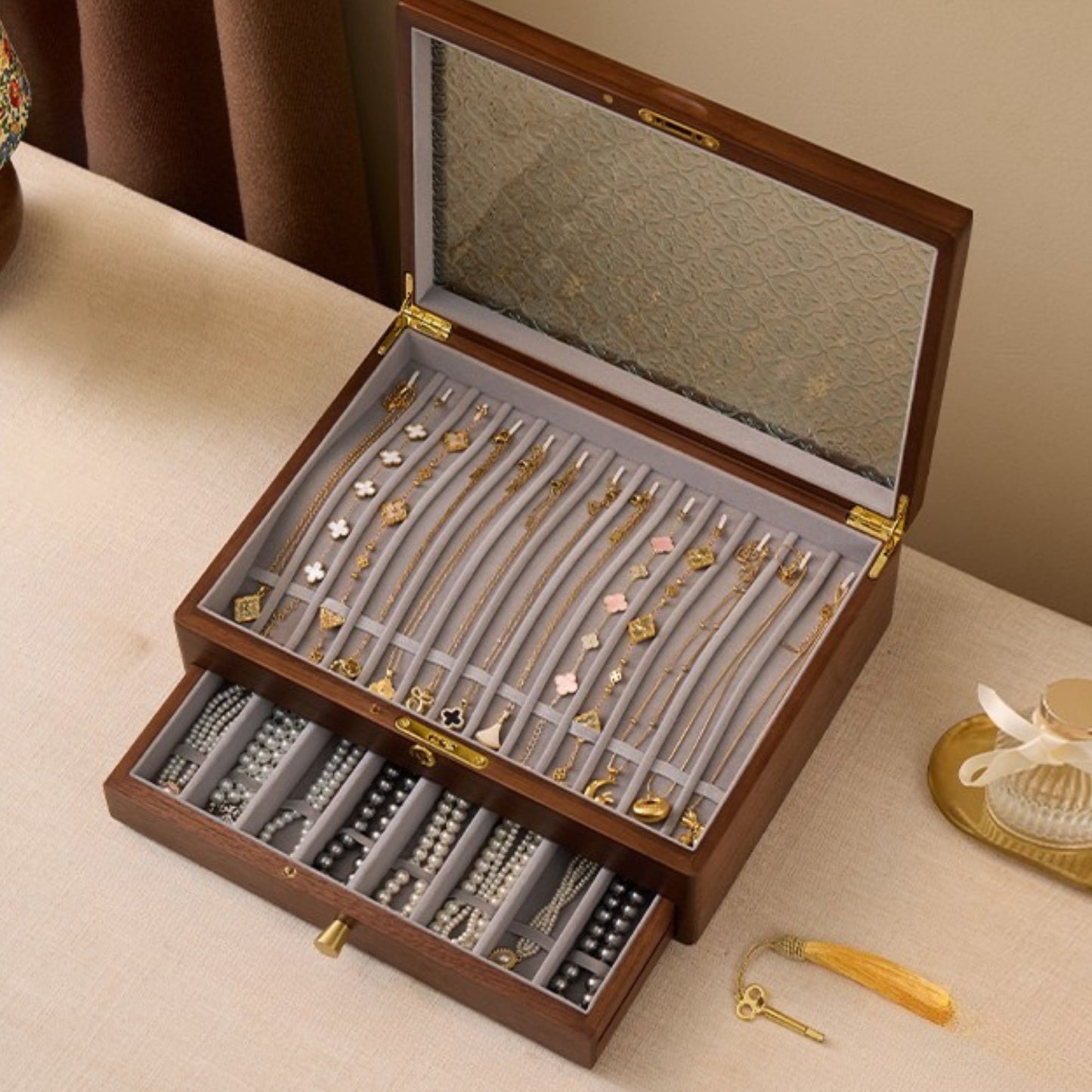 Solid Walnut Jewelry Box for Necklaces SKU 21171