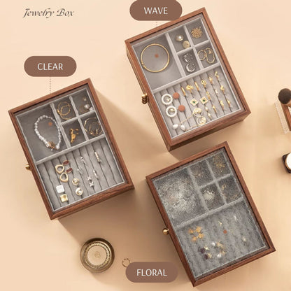 Wooden Jewelry Box with Drawers and Glass Lid SKU 21133