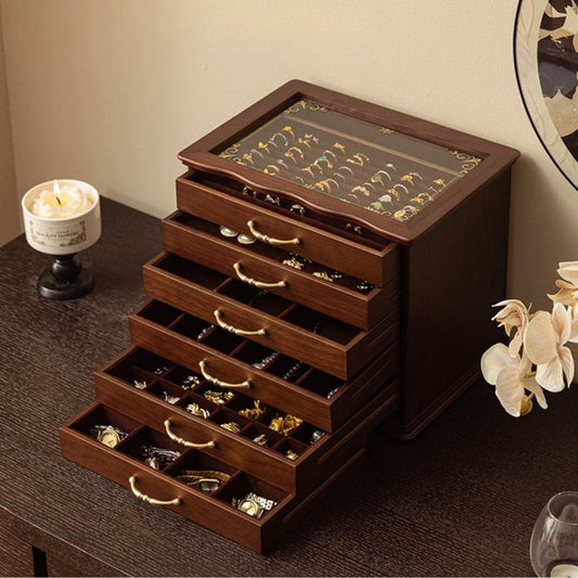 Large Wooden Jewelry Box Organizer with Drawers SKU 21157