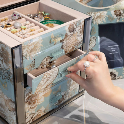 Glass Jewelry Box Organizer with Drawers and Mirror SKU 21168