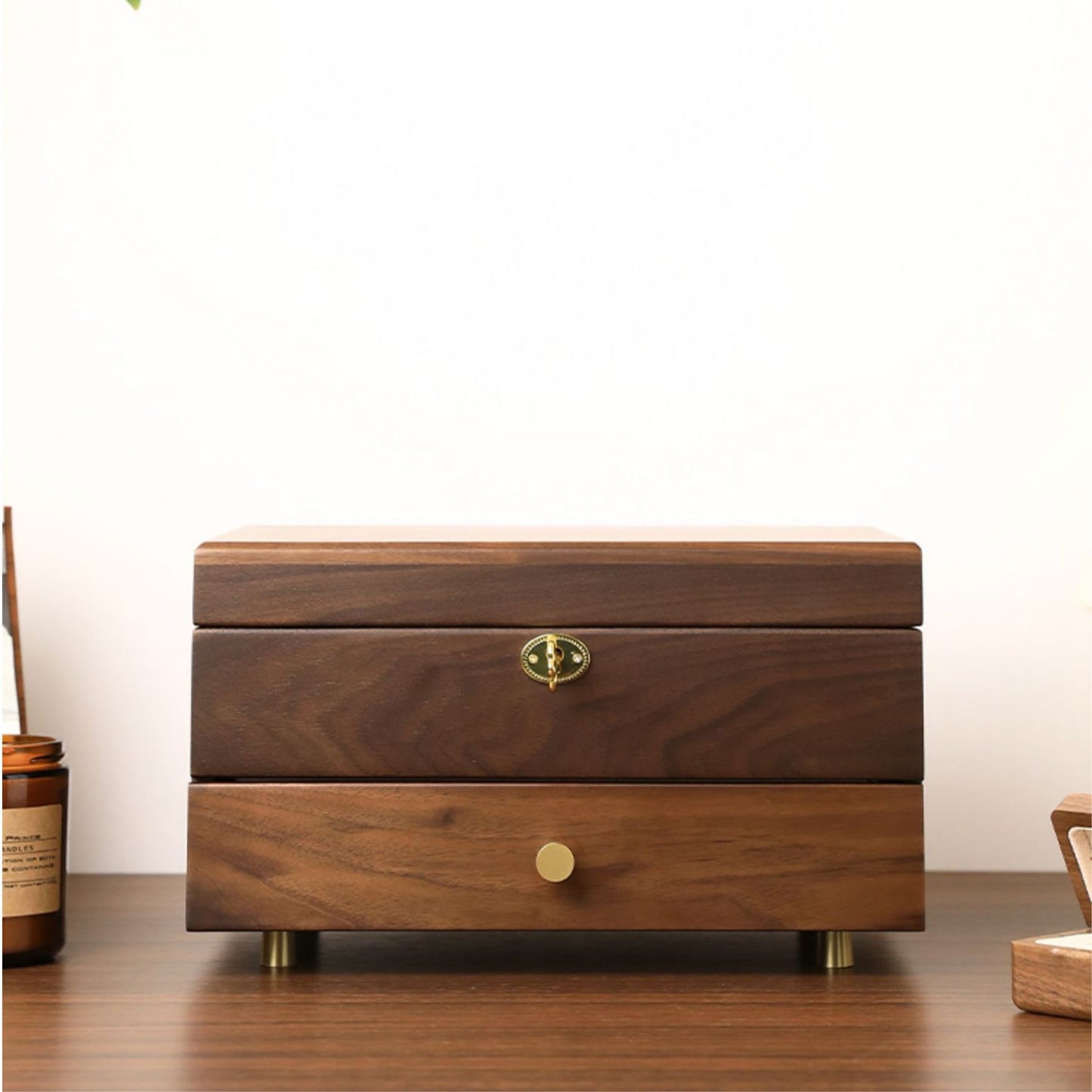 Solid Walnut Wood Jewelry Box with Lock SKU 21117